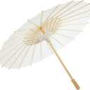 Juvale Parasol Umbrella Set - 6-Pack, 16 in Paper & Poplar Wood, White - Sun Umbrella for Garden Parties, Tea Party Decorations, & Weddings