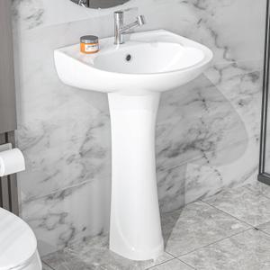 20"x17" Small White Porcelain Pedestal Sink 1 Hole for Bathroom, 20"x17"x32"H