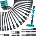 LIBRATON 27PCS Magnetic Nut Driver Set with Ratcheting T Handle, Nut Driver Set for Impact Drill, Metric & SAE Long Socket Set, Drill Bits, Socket Adapters, Wing Nut Driver, Quick-release Bit Holder