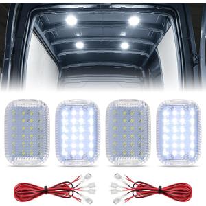 4PCS Transit Interior Carbin Courtesy Load Space Area Roof Top Cargo Van LED Lights with Wire Harness Accessories for 2014-2024 Ford Transit 150 250 350 HD Connect, White 6000K