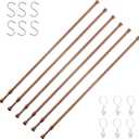 6 Pack Tension Rods for Windows 28 to 48 Inch Spring Tension Rod Adjustable Metal No Drill Curtain Rod for Windows, Shower, Door, Kitchen (Wood Grain - 6 Pack)