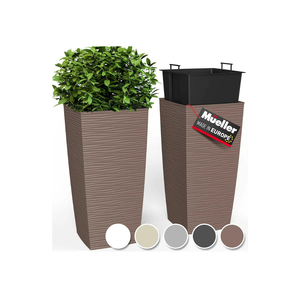 Mueller M-Resin Heavy Duty Tall Planters for Outdoor Plants, Indoor Grande Plant Pots, Boxes, Trees, Flower Pots, 2-Piece Set, 24”, Modern Design, Built-in Drainage, Front Porch Decor, Mocha