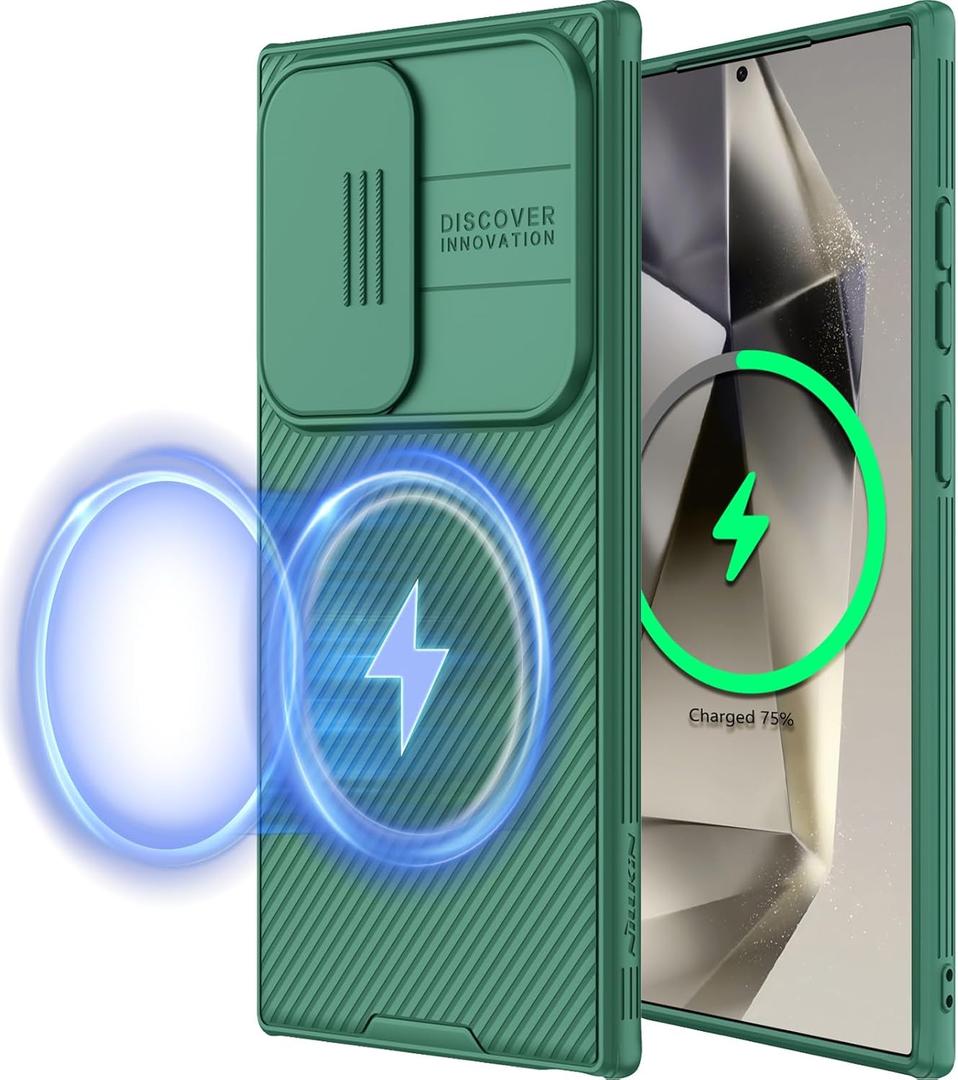 Nillkin for Samsung Galaxy S24 Ultra Case MagSafe with Slide Camera Protector, Rugged Shockproof Non Slip Magnetic Phone Case Full Camera Protection Thin Slim Case for Galaxy S24 Ultra 6.8 Inch, Green