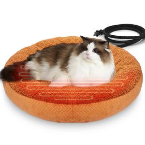 AUPETEK Heated Cat Beds for Indoor Cats Warming Cat Beds Super Soft Machine Washable Thermo Kitty Electric Heating Bed 19 Inches Round