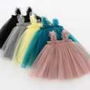 Baby Girl Tutu Dresses Sleeveless Toddler Flower Tulle Dress Princess Soft Pom Sundress (Black)