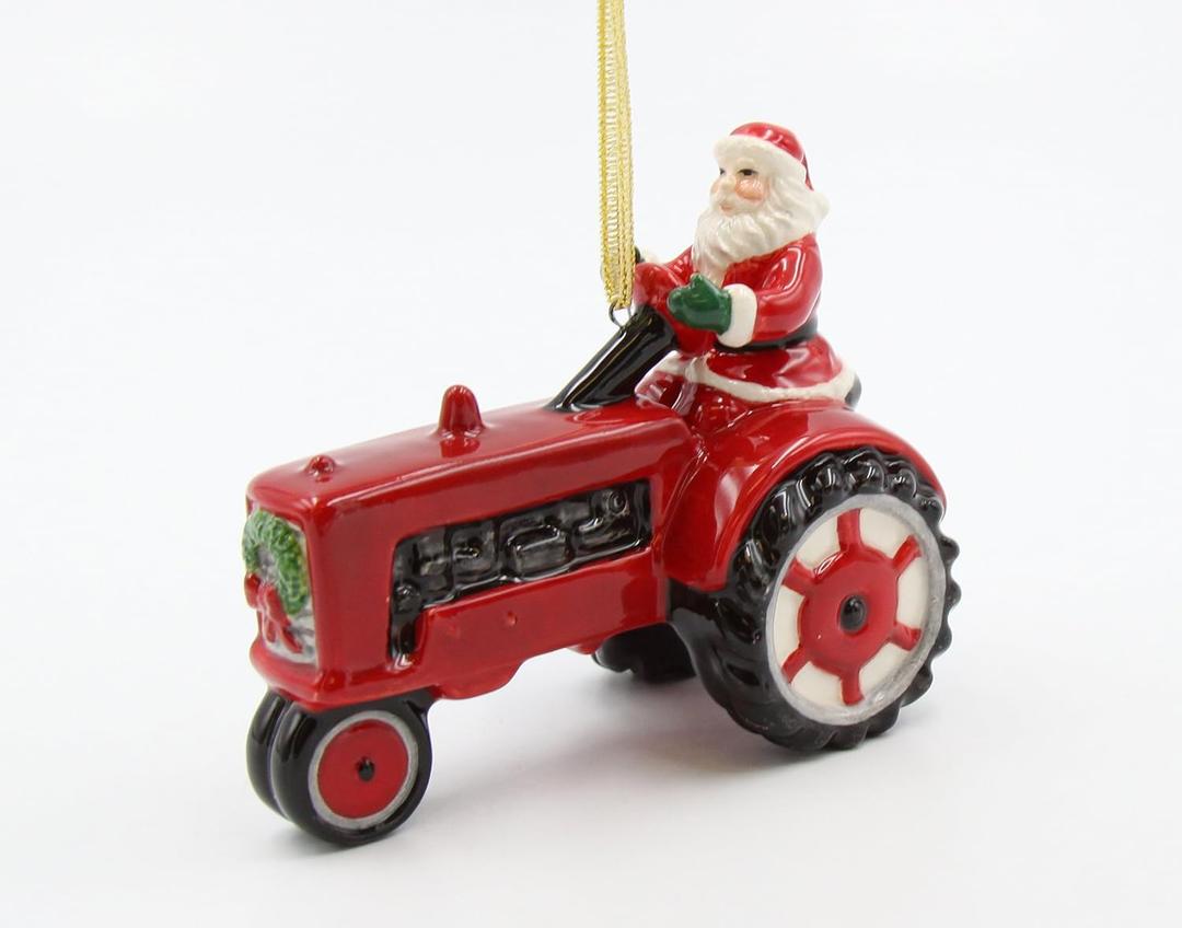 Santa Driving Tractor Ornament