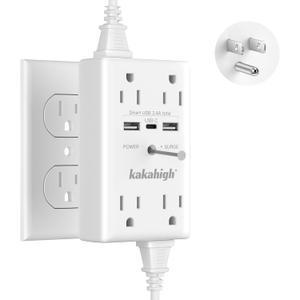Wall Outlet Extender with Screw, 8 Way Outlets with 1680J Surge Protected, Multi Plug Wall Outlet with USB Ports, LED Indicator, 1875W Wall Mounted Surge Protectors for Dorm Room Office Kitchen (White)