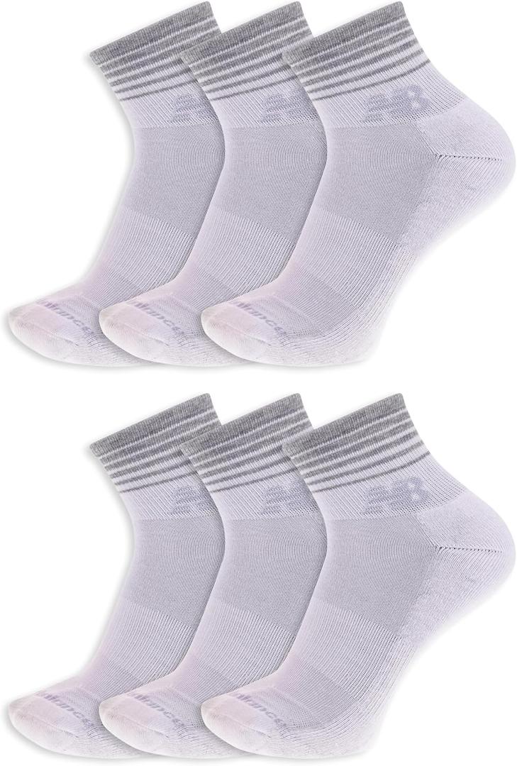 New Balance Women's Performance Cushioned Ankle Socks-6 Pairs-Moisture Wicking (Large, White)