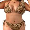 Daci Women Plus Size Triangle Bikini Sets Two Piece Double Straps Halter Swimsuit Side Tie String Sexy Bathing Suits, L/XL