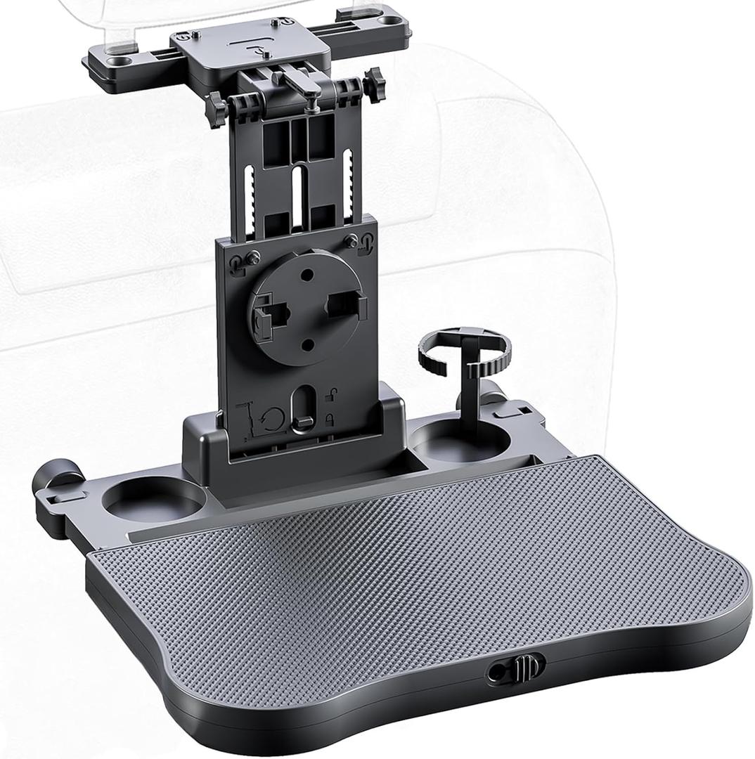 Tueou Car Seat Tray Table - Foldable Car Kids Passenger Roadtrip Eating Food Backseat Travel Trays Dinning Working Laptop Desk with Non-Slip Pad/Phone/Tablet Holder (Medium)