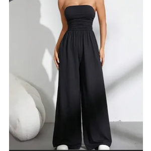 Loose Straight Leg Pants, Strapless Black Jumpsuit For Spring And Summer , Size M