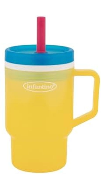 Infantino My 1st Tumbler, 10 Oz. Durable Plastic Sippy Cup with Silicone Leak-Resistant Straw & Handle, for On-the-Go, BPA-Free Transition Cup, Cool Breeze & Lemon Rizz, 2-Pack One Missing