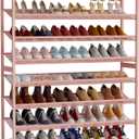 Large Shoe Rack 8 Tier Shoe Organizer, Heavy Duty Metal 4-Tier Stackable Shoe Storage Vertical Shoe Rack for Closet Front Door Entrance, Up to 50 Pairs, 44.8" W x 11.4" D x 56.7" H, Pink