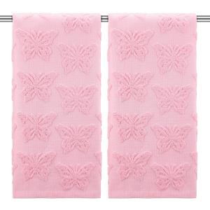 SmoothNovelty 2 Pcs Butterfly Hand Towels for Bathroom Pink Butterfly 100% Cotton Jacquard Weave Bath Towel Set Soft Absorbent Dish Washcloth for Women Bathroom Kitchen Summer Gifts 13.8 x 29.5 Inch