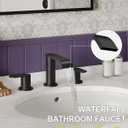 Homevacious Matte Black Waterfall Bathroom Faucet for Sink 3 Hole 8 Inch Widespread Bathroom Sink Faucets with Pop-up Drain Supply Lines Stainless Steel 2-Handle Bathroom Sink Faucet for Bath Vanity