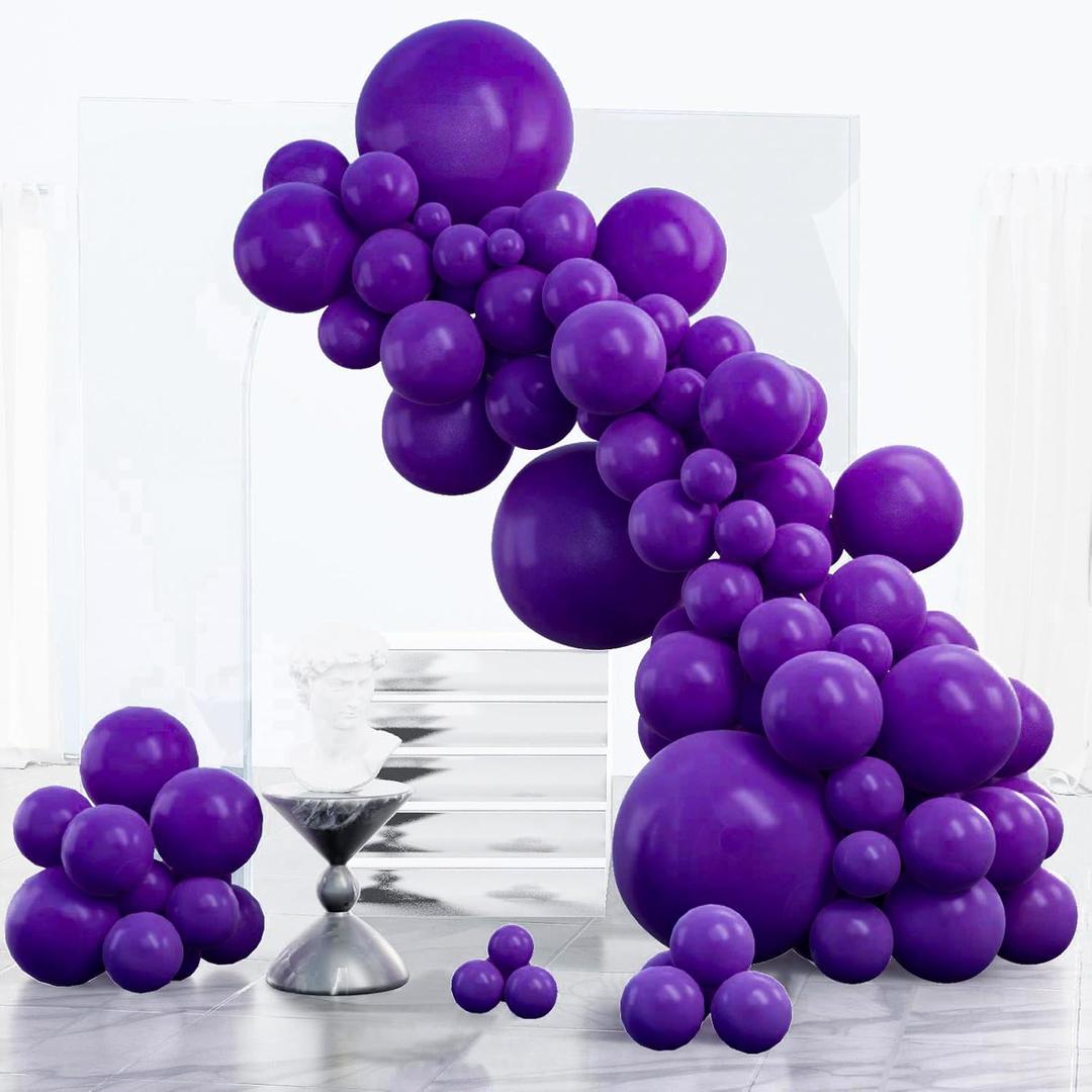 PartyWoo Dark Purple Balloons 123pcs Different Sizes of 18 12 10 5 Inch Royal Purple Balloon Arch Kit Garland for Birthday Baby Shower Graduation Anniversary Bachelorette Party Decorations Purple-Y16