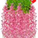 12 Pack Dark Pink Wisteria Hanging Flowers, 3.44 Ft Fake Hanging Flowers, Artificial Wisteria Garland Vines for Wedding Room Backdrop Outdoor Patio Garden Decoration