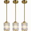 3 Pack Crystal Pendant Lights Kitchen Island, Adjustable Hight Modern Gold Mini Chandelier, Ceiling Hanging Light Fixtures, Lamparas Colgantes for Kitchen Hallway Dining Room Bedroom