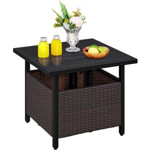 Yaheetech Outdoor Patio Side Table with 1.5" Umbrella Hole, PE Rattan Umbrella Stand, All Weather Wicker Bistro Coffee Table for Garden, Poolside, Deck, Black