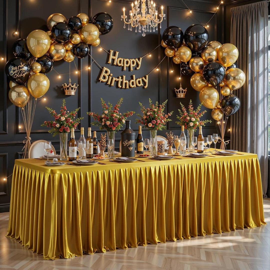 Wish Care Gold Satin Table Clothes for 6 Foot Rectangle Tables - 6FT Wrinkle Resistant Glitter Rectangle Tablecloths, Party Table Covers for Wedding Banquet, Baby Shower, Birthday, Holiday Dinner