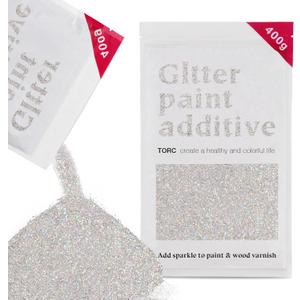 TORC Holographic Silver Glitter Paint Additive - Multi-Size Glitter Powder for Acrylic Paint, Walls, Wood Furniture & Crafts (400g/14oz) - Interior/Exterior Use on All Finishes