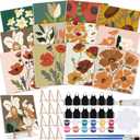 MotiMind 12 Sets Framed Paint by Number Kit for Adults with 12 Wooden Easels, 12 Disposable Apron, 12 Pigment 12 Brush, 12 Palette, DIY Acrylic Paint by Number Kits for Party(Flower)