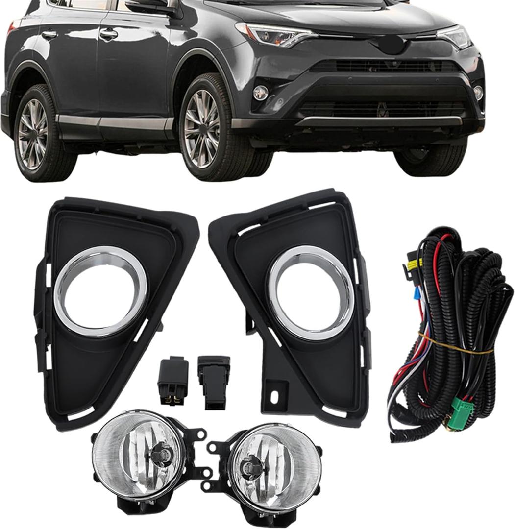 waltyotur Pair Driving Fog Lamps Assembly Replacement for RAV4 2016 2017 2018 Fog Lights Driver Left and Passenger Right Side Front Bumper Replacement for 81210-60200 81220-60120