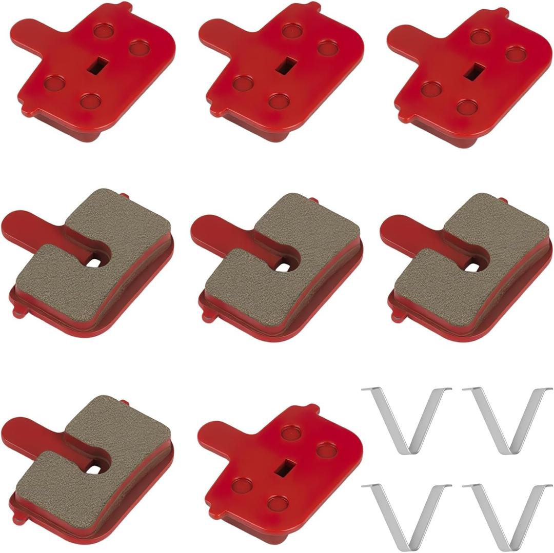 4 Pair Bicycle Disc Brake Pads & Retaining Spring, High-Performance Resin Semi-Metallic Replacement Brake Pads with 8 Pads and 4 Springs for Road and Mountain Bikes