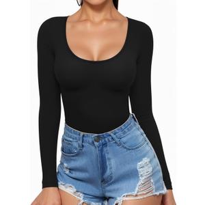 MANGOPOP Womens Scoop Neck Short Sleeve Long Sleeve Slim Fit T Shirt Tunic Tops Tee (Large)