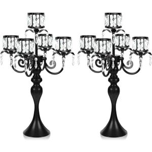 2pcs Black 5 Arm Pendant Square Crystal Table Decor 22 Inch Candle Holder,Classic Elegant Table Centerpiece Atmosphere Candle Holder for Gift Wedding Party Home Decor
