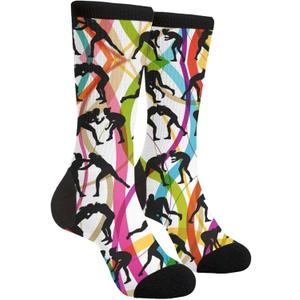Novelty Crew Socks Casual Crazy Funny Dress Socks For Women Men Teens Gift (One Size, Wrestling)