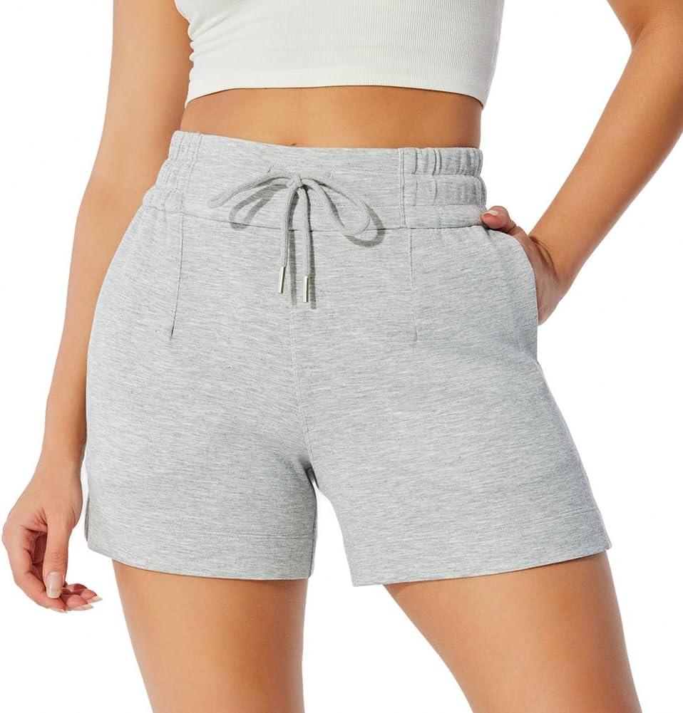NIMENJOJA Womens High Waisted Sweat Shorts Drawstring Workout Lounge Shorts for Athletic Gym with Pockets (Gray, XS)