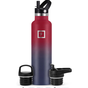 IRON °FLASK Camping & Hiking Hydration Canteens - 3 Lids (Narrow Straw Lid) Leak Proof Vacuum Insulated Stainless Steel - Hot & Cold Double Walled Sports Water Bottle - Dark Rainbow, 24Oz