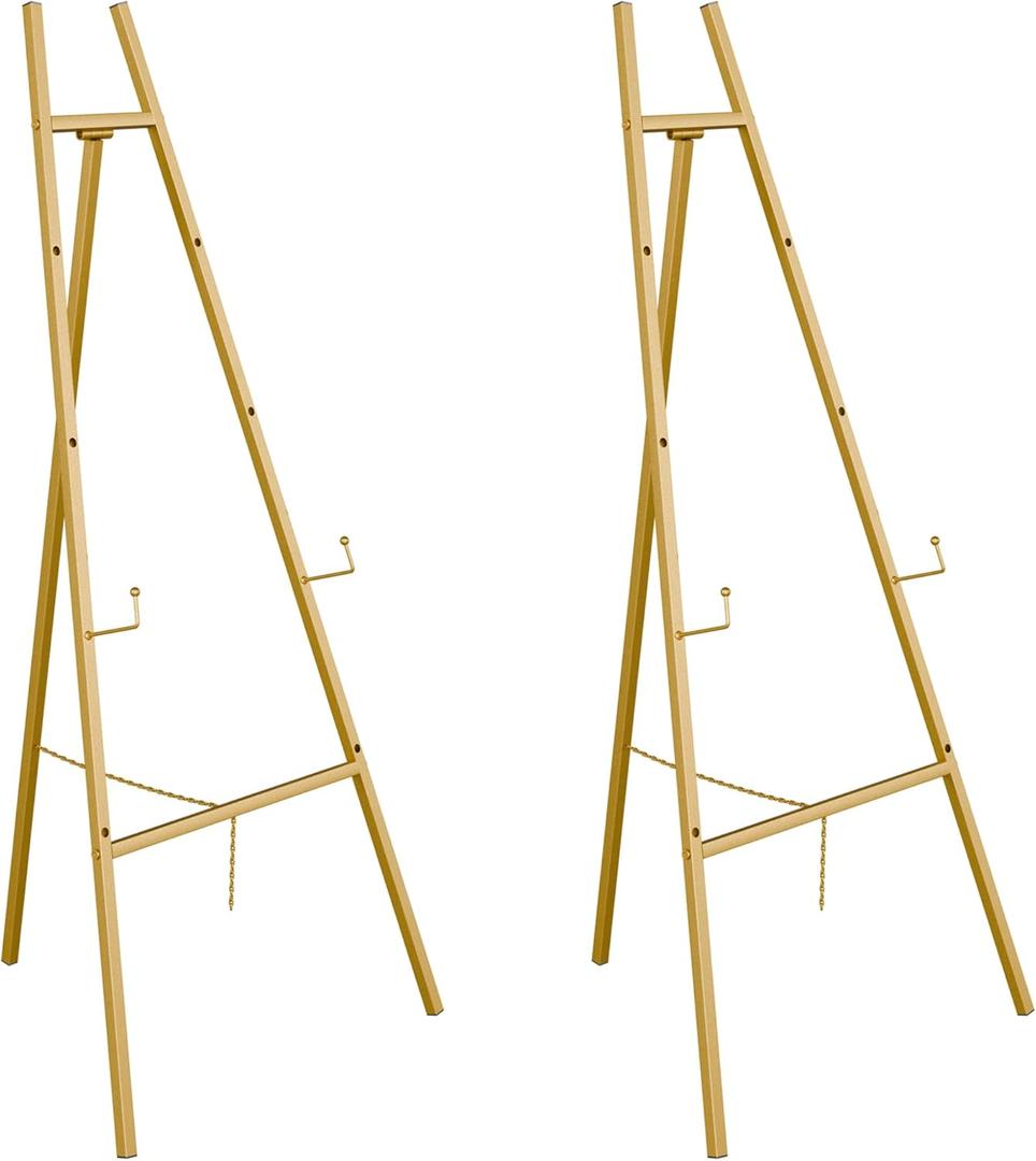 Gold Easel Stand for Sign, Heavy Duty Easel, 4Tier AdjustableArt Easel for Painting, Wedding Sign 2pc