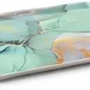 Serving Tray Decorative Tray with Handles Multi-Purpose Rectangular Serving Trays for Restaurant, Parties, Coffee Table, Kitchen - Teal Marble Pattern