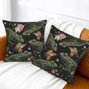 Vintage Frogs Lotus Flowers and Butterfly Throw Pillow Cover Set of 2 Decorative Square Pillowcase Throw Cushion Case for Bedroom, Living Room, Sofa, Couch and Bed, 18 x 18 Inches
