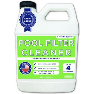 Pool Filter Cleaner - 6 MONTH SUPPLY - 2 to 4 Uses - 32 oz Concentrated Pool Cartridge Filter Cleaner - Removes Dirt, Grease, Oil - No Foam or Residue - Soak & Spray Cleaner - Safe, Natural, Effective