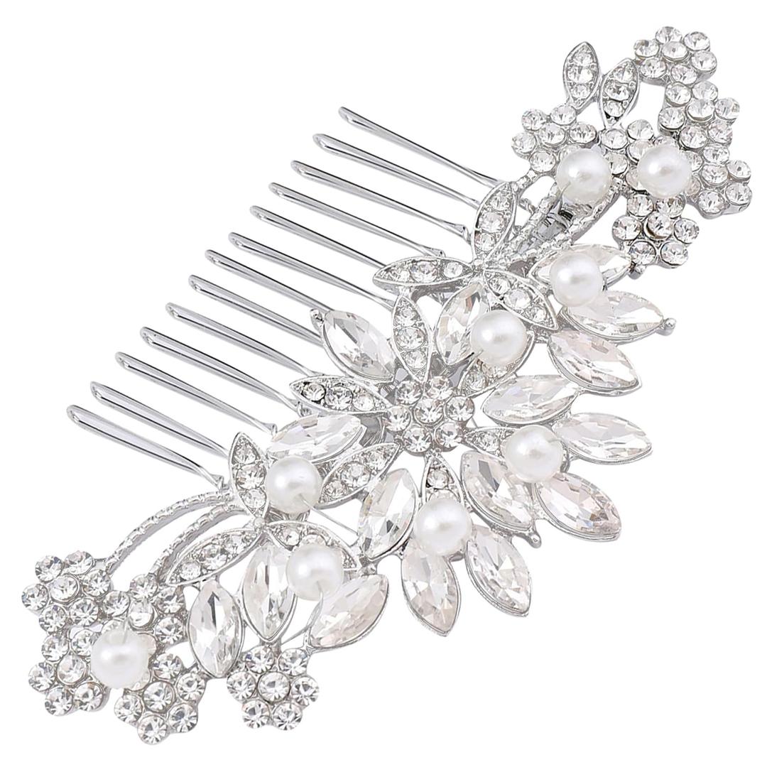 Hapibuy Crystal Wedding Hair Comb Bridal Hair Comb Pearl Wedding Headpiece Silver Hair Accessories
