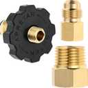 Soft Nose POL Propane Gas Tank Adapter Plug with Full Flow for 50lbs Cylinder Tank, with 3/8" Male Flare and 1/2" Male NPT Converter Fitting, Brass