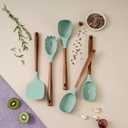 5-Piece Silicone Kitchen Utensil Set with Acacia Wood Handles, Green