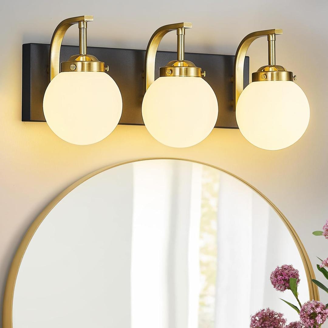 Modern Sand Black-Gold Bathroom Vanity Light Fixtures Over Mirror 3 Light Wall Sconce Vanity Light for Bathroom Lighting
