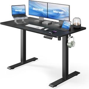 Marsail Standing Desk Adjustable Height Stand up Home Office Desk, 48x24 Inch Electric Standing Computer Desk, with 4 Memory Presets, Headphone Hook, Cable Organizer, Black