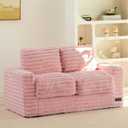 MAXYOYO Extra Wide Kids Bean Bag Chair, Comfy Faux Fur Bean Bag Sofa with Filler, Upholstered Floor Sofa with Pillows and Armrests, Lazy Floor Chair Couch for Boys and Girls, Striped Pink, 2-Seats