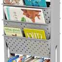 5-Tier Mobile Bookshelf, Rolling Bookcase Book Storage Rack, Movable File Folder Organizer Cart with Wheels for Home Study Office Living Room Classroom, Grey
