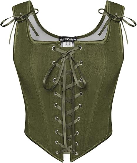 Scarlet Darkness Renaissance Corset Tops for Women Vintage Lace Up Overbust Bustier Bodice Green 6