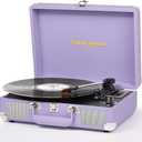 Vinyl Record Player with Builtin Speakers Vintage 3Speed Portable Suitcase Bluetooth Turntables with USB Recording BeltDriven LP Player Support AUX/RCA/Headphone Jack, Purple Leather