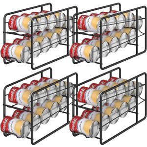 MOOACE 4 Pack Can Dispenser Rack, Stackable Soda Can Organizer Holder for Canned Food Storage Kitchen Cabinet Pantry Countertop, Black