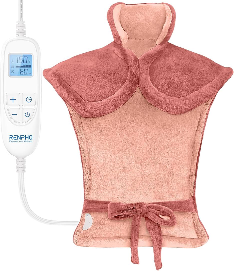 RENPHO Electric Heating Pad for Back, Fathers Day Dad Gifts & Birthday Gifts for Women Men Mom Dad, FSA Eligible & HSA Store, Neck and Shoulder Heat Pad, Fast Heating, 24"x33", ETL Certified, Pink