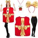 Christmas Gift Costume for Women Adult Funny Outfit with Headband Merry Christmas Card Set for Christmas Cosplay Dress Up Party