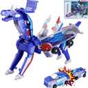2 x Collision Transforming Dinosaur Car Toy, 2 in 1 Magnetic Cars Transform into Dinosaur Toys for Boys,Girls,Kids,Toddler,Fun Transformation Dino Car Robot Toys Christmas Birthday Gift (Blue)